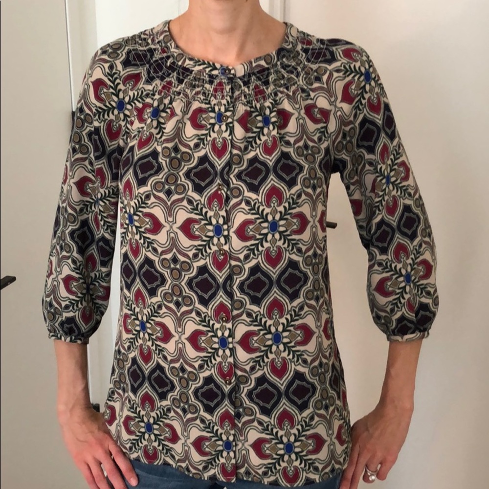 Banana Republic Textile Pattern 3/4 Sleeve Blouse